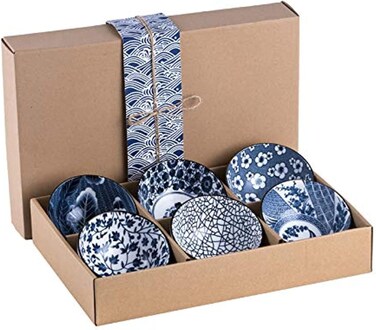 N.A. 4.5 inch Natural Healthy Japanese Ceramic Bowl soup meal Gift Set Blue and White Porcelain tableware