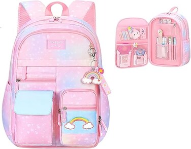 Girls Backpack, Backpack for Girls, Kids Backpack with Compartments Elementary School Bag For Girls, Cute Student School Bag, School Backpack for Girls - Pink