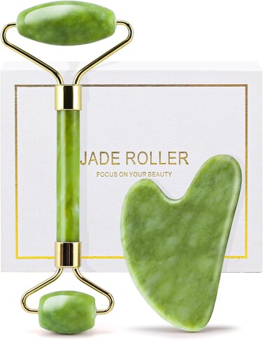 Genuine Jade Roller &amp; Gua Sha Set for Face, Cooling &amp; Firming Effect, Sculpting Tool for Jawline &amp; Skin Care, Self-Care Gift for Women &amp; Men