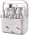 Makeup and Jewelry Organizer Box for Women and Girls - Earring Holder, Cosmetic Display With Lid, Skincare Organizer (White)