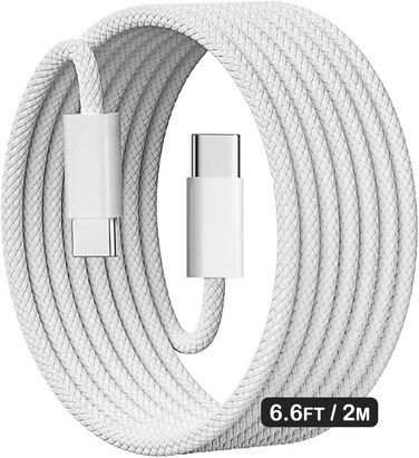 Radiotronics USB C to USB C Cable 2 M, 60W Braided, Power Delivery PD Cable Type C, Compatible with iPhone 15/15 Pro/15 Plus/15 Pro Max,iPad Mini/Pro, MacBook Pro/Air, White