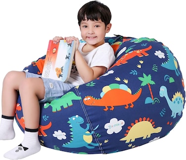 Stuffed Animal Storage Bean Bag Chair Cover for Kids, Dinosaur Zipper Beanbag Chair Cover for Organizing Toddler and Kids' Rooms Plush Toys (Dinosaur, Large)