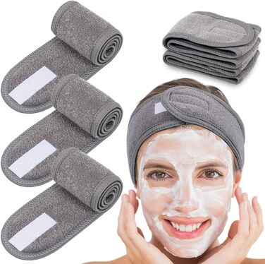 Spa Facial Headband Head Wrap Terry Cloth Headband 4 Counts Stretch Towel for Bath, Makeup and Sport (Gray)
