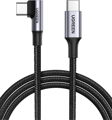 Radiotronics USB C to USB C Cable Right Angle 1M 100W 5A PD Fast Charge Type 90 Degree Power Data Lead Compatible with iPhone 17-15 Series, MacBook Pro