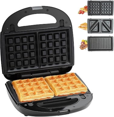 Radiotronics Sandwich Maker,3 In 1 Mini Waffle Maker With Removable Plates Waffle Irons Non-Stick Waffle Cone Maker Waffle Machine For Waffle Grill Sandwich