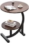 Radiotronics C-Shaped Round Table for Living Room & Bedroom in Modern Style (Brown Double Layer)