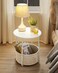 Side Table, Round End Table with Fabric Basket, Spacious, for Living Room Bedroom, Bedside Table, Modern Style, White