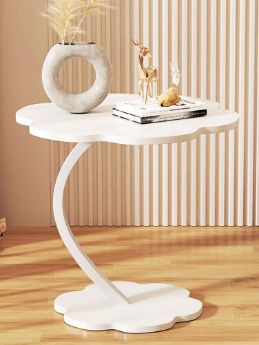 Flower Shaped Small C-Shaped Side Table, Small End Table, Modern Nightstand, White (42.5 cm x 5.2 cm x 59.9 cm)