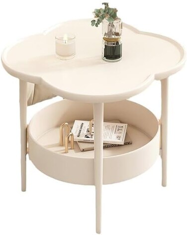 Round Side Table, Sofa Side End Table Modern Minimalist Side Table Industrial Coffee Table for Living Room Bedroom Balcony and Office (cream)