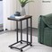 Industrial Retangle End Table, Small Sofa Side Table with C-Shaped Pillar Sliding Base with Wheels for Easy to Move (28 * 40 * 61)
