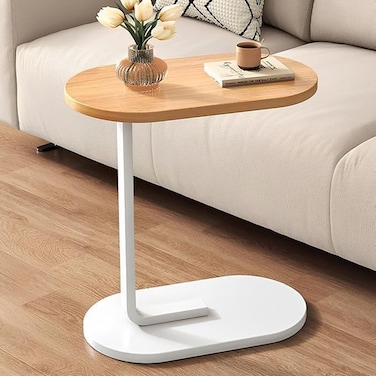 End Table, Couch Tables That Slide Under, C Shaped Side Table, Home Side Tables for Small Spaces, Living Room, Bedroom, Snack end Table,Modern Style (Burlywood)