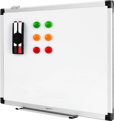 Magnetic Whiteboard with Pen Tray, Aluminium Trim and Dry-Wipe Writing Surface, 60 x 45cm (WxH), White