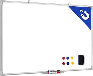 Magnetic Whiteboard 90X120cm, Wall Mounted White Board with Pen Tray, Mountable Dry Erase Wipe Whiteboards for Home Office School Notice Board