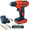 12V 1.5Ah 900 RPM Cordless Drill Driver with 13 Pieces Bits in Kitbox For Drilling and Fastening, Orange/Black