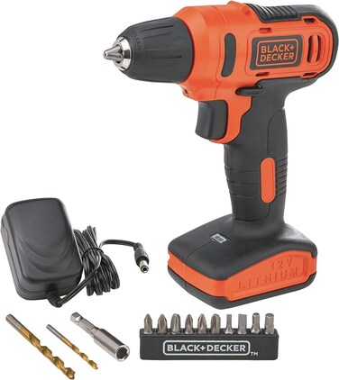 12V 1.5Ah 900 RPM Cordless Drill Driver with 13 Pieces Bits in Kitbox For Drilling and Fastening, Orange/Black