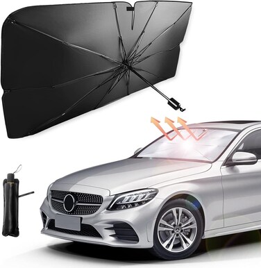 Car Windshield Sun Shade Umbrella,UV Sunshade Umbrella Windshield Block Cover,Foldable Sun Visor Windshields Sun Shade Cover for Most with Leather storage pocket 140 * 80cm