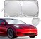 Car Windshield Sun Shade with Storage Pouch Foldable Front Window Reflective Sunshade Blocks UV Rays Sun Heat Visor Protector, Keep Vehicle Cool 150x72cm, Black &amp; Silver