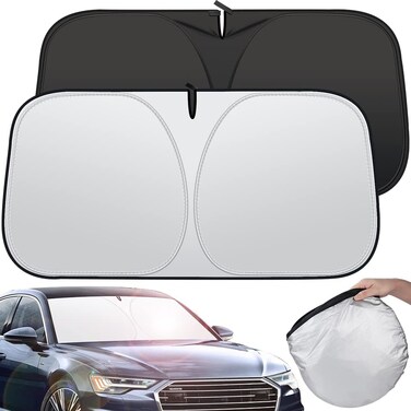 142 * 80CM Foldable Car Windshield Sunshade, Front Windshield Reflective Sunshad with Storage Pouch, Car Front Window for Top Blocks UV Rays and Sun Heat Protection