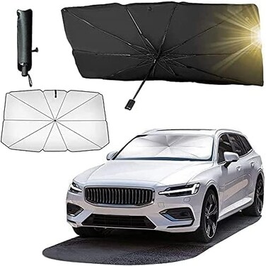 Car Windshield Sun Shade UV Rays, Car Umbrella Sun Shade Cover, Foldable Reflector Umbrella Sunshade for Cars, Fits Most SUVS (57 x 31 In) (Black)