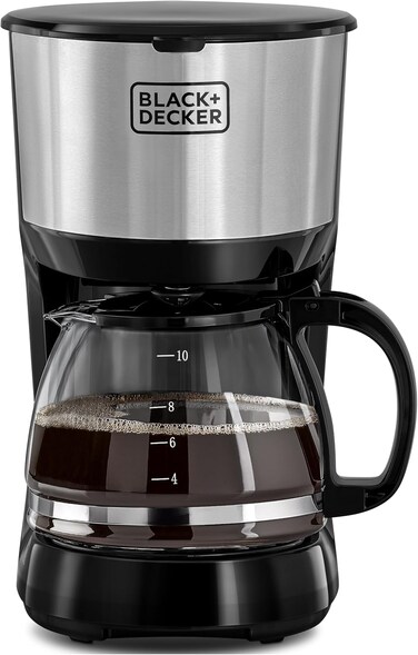 750W 10 Cup Coffee Maker/Coffee Machine With Glass Carafe For Drip Coffee, Silver/Black