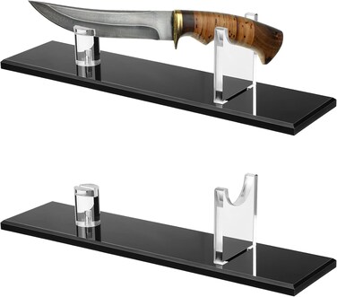 2 Pcs Acrylic Knife Display Stand Fixed Blade Knife Collection Display Stand Holder for Single Knife Rustic Cabin Home Decor (Black Base)
