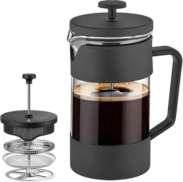 Coffee &amp; Tea Maker 600ml, Thickened Borosilicate Glass Coffee Press with Filter Screens, Rust-Free and Dishwasher Safe, 100% BPA Free