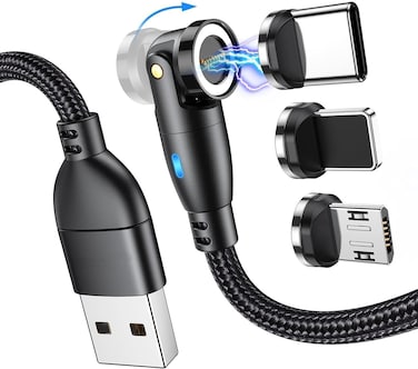 Magnetic Charging Cable, Charging 3 in 1 Magnetic Phone, 540 Degree USB for Type C/Micro USB/i Products Nylon Braided Type-C Data Cord