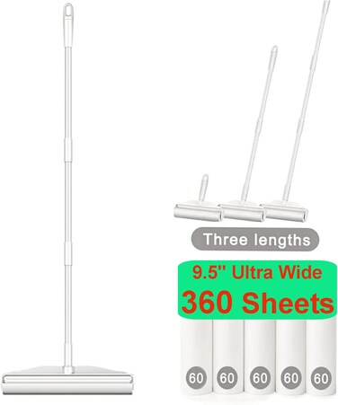 Lint Rollers Large, 9.5'' Wide Floor Carpet Cleaner Lint Rollers for Pet Hair Extra Sticky, Pet Hair Remover, Cat &amp; Dog Hair Remover, Lint Remover for Sofa Carpet with 4 Refills