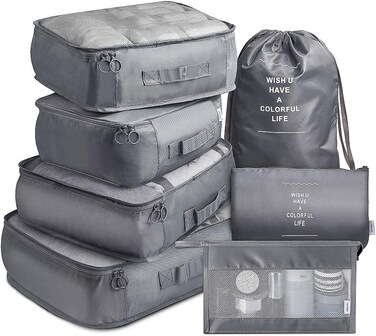 Packing Cubes 7 Pieces, Grey, One Size
