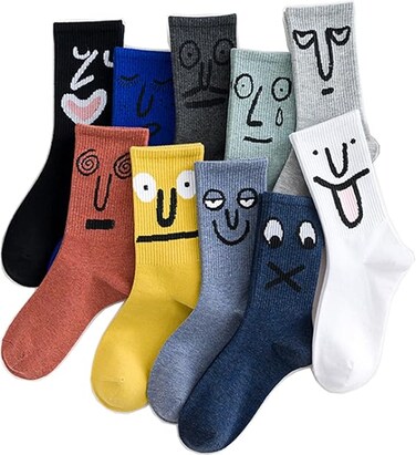 Funny socks Emoji Novelty Cute Cool Colorful Cotton socks for Women and Men Cozy Gifts,10 pairs set - One Size