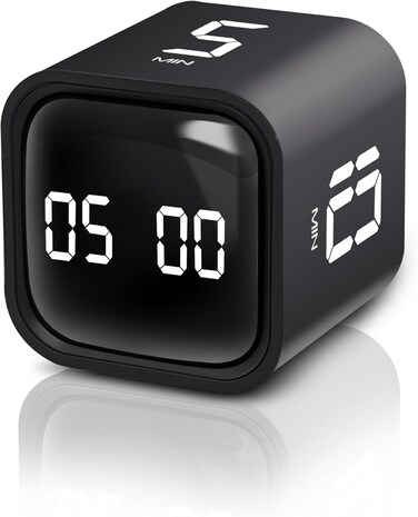 Cube Pomodoro Timer, 5/10/30/60 Minutes and Custom Countdown, Productivity Timer, Pause and Resume, Silent, Vibrate and Adjustable Sound Alarm
