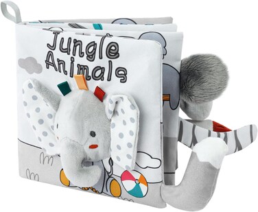 Cloth Books, 3D Touch Feel High Contrast Cloth Book, Baby Books Toys for Baby 0-12 Months, Soft Baby Books Touch and Feel Crinkle for Infants Toddler Gifts Toy (Elephant)