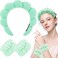 Wristband Set Sponge Makeup Skincare Headband Wrist Towels Bubble Soft Hairband for Women Puffy Headwear Winter Non Slip Thick Thin Hair Accessory(Light Green-3)