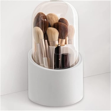 Rotating Makeup Brush Holder with Lid, Dustproof Cosmetic Brush Storage Organizer for Vanity Bathroom Dresser, Pen Pencil Holder for Office School, Acrylic Rack