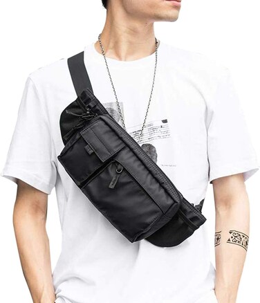 Large Waterproof Black Waist Bag Fanny Pack For Men Women Belt Bag Pouch Hip Bum Bag Chest Bag with Adjustable Strap, Premium Lightweight Fanny Pack
