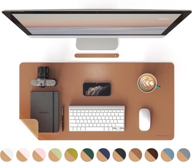 Dual-Sided Desk Pad, Natural Cork &amp; PU Leather Large Mouse mats for Office and Home Work, Desk Protector Non-Slip, Waterproof, Easy Clean (Brown, 32&quot;x16&quot;)