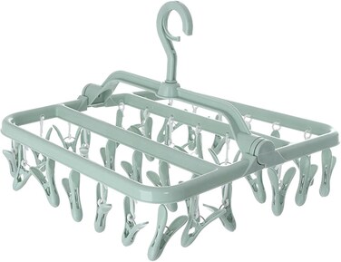 32 Pcs Foldable Laundry Hanger Clip Drying Rack Sock Dryer,Plastic Portable Bathroom Folding Telescopic Clothes Hangers Socks Underwear Drying Racks