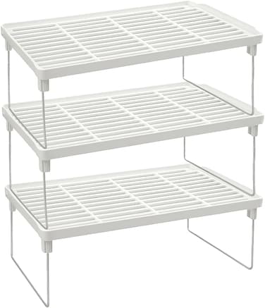 Radiotronics 3-Piece Kitchen Storage Shelf Organizer Set,Cabinet Organizer Shelf, Stackable Plastic Foldable Countertop Storage Stand with Metal Legs for Kitchen
