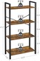 Radiotronics 4 -Tier Book Shelf, Bookcase with Steel Frame, with Wooden Shelves for Office Living Room Bedroom Kitchen Industrial Style Rustic Brown