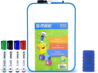 2 Sided Dry-Wipe Whiteboard A4,Assorted Colours + 5Pc Colour Markers, Child Safe Non-Toxic Inks+ 1Pc Dry Wipe Eraser