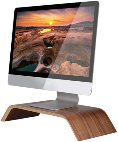 Wooden Computer Monitor Stand Riser, Solid Wood Desktop Stands for Laptop Computer/TV/PC/Printers (Walnut Color)