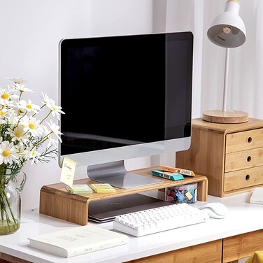 Radiotronics Monitor Stand Riser, Ergonomic Height Bamboo Wood Desktop Riser Organizer, PC/Laptop/TV/Printer Monitor Stand for Home Office Use, No Assembly Required