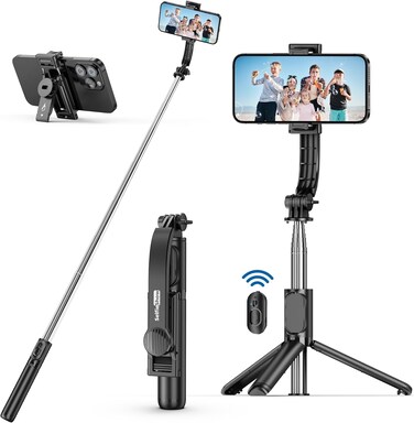 Radiotronics Selfie Stick, Extendable Selfie Stick Tripod with Wireless Remote and Tripod Stand, Portable, Lightweight, Compatible with iPhone 15 14 13 12 Pro Xs Max
