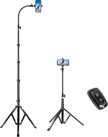205 cm Tall Flexible Tripod Stand for iPhone with 43cm Adjustable Gooseneck with Remote Compatible with iPhone 13 Max / 13/12 Pro Max, Android Phone