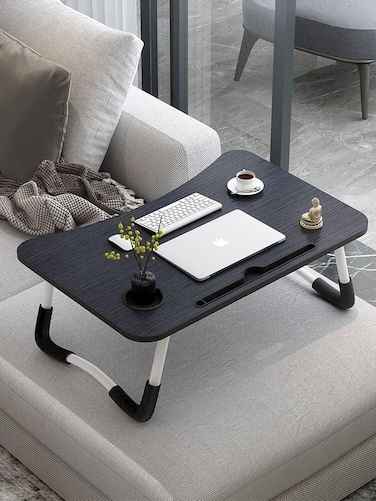 Laptop Desk Folding Bed Table with iPad and Cup Holder Adjustable Lap Tray Notebook - Black