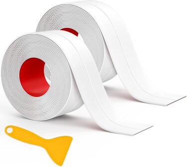 White Caulking Tape, 2 Rolls Self Adhesive Caulk Strip, Waterproof Sealant Tape for Kitchen, Bathroom, Shower, Bathtub, Toilet, Wall Floor, Countertop with Sealing Tool (126 x 1.5in)