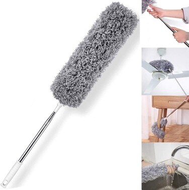 Microfiber Feather Duster with Extendable Pole, 30-100 inches Extra Long Cobweb Duster for Cleaning, Bendable Head, Non-Scratch, Washable Duster for Ceiling, Fan, Furniture Gray
