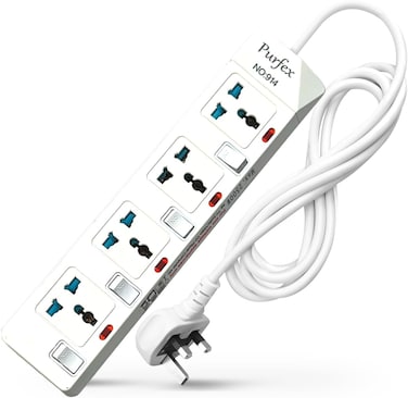 Extension Cord   3M Universal Socket &amp; Cable Heavy-Duty Power Extension Lead   Plug Adapter Socket with 4-Way Outlets, Fire-Retardant Power Strip for Home &amp; Office