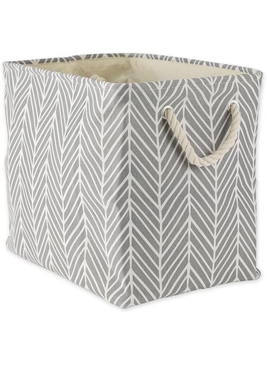DII Polyester Container with Handles, Herringbone Storage Bin, Large, Gray