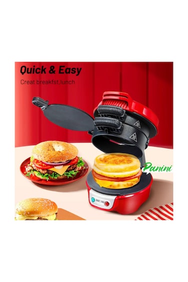 RAF Breakfast Burger Maker &ndash; Electric Panini Press with Egg Ring, Non-Stick Plates, Cool Handle